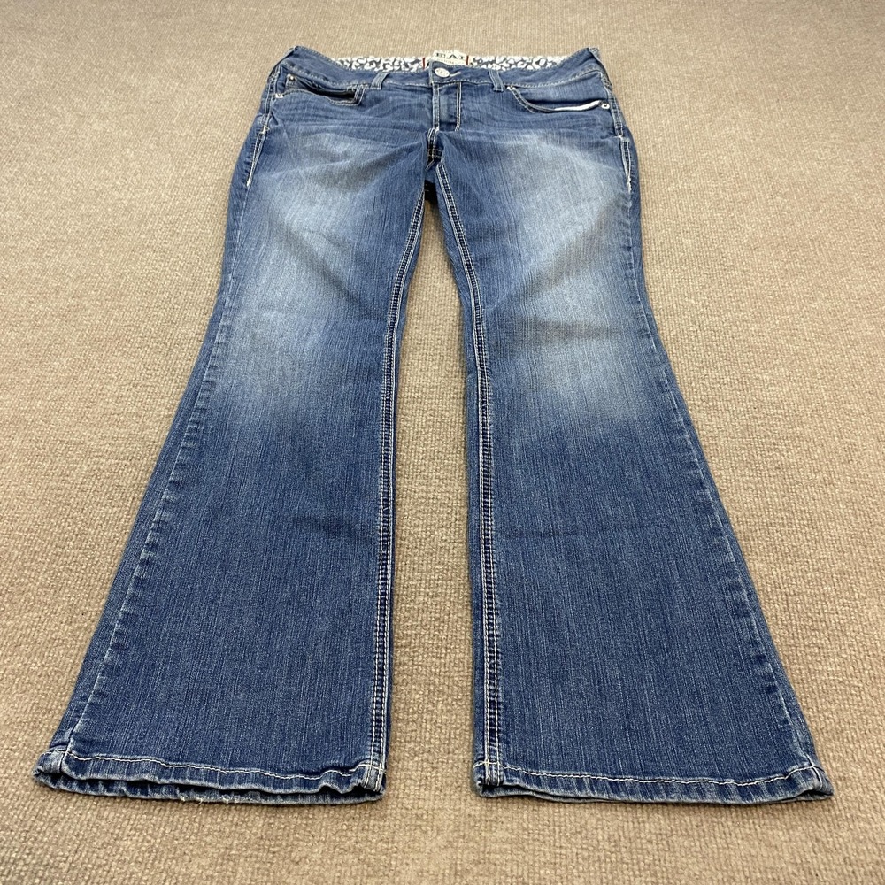 Ariat REAL Bootcut Jeans Womens 32 S Blue Med Wash Mid Rise Stretch Embroidered